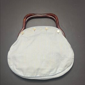 Vintage Tortoise Handle Blue White Striped Purse